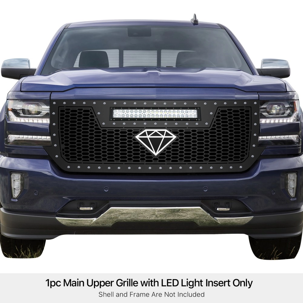 APS GR03LFC75L - Black Stainless Steel Main Upper Laser Cut Rivet Mesh Grille w/ 20" LED
