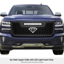 APS GR03LFC75L - Black Stainless Steel Main Upper Laser Cut Rivet Mesh Grille w/ 20" LED