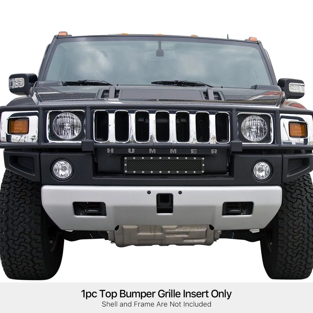 APS GR03LFE80H - Black Stainless Steel Lower Bumper 1.8mm Wire Mesh Grille w/ Rivet