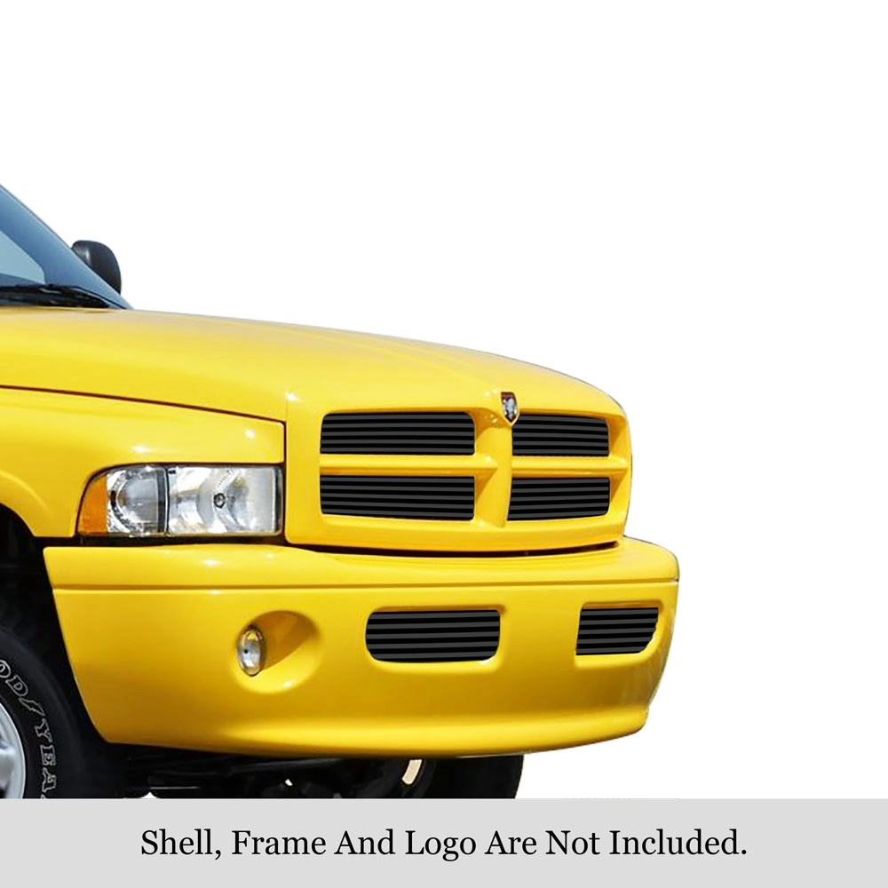 APS GR04HGI14J - Black Stainless Steel Main Upper + Lower Bumper Horizontal Billet Grille