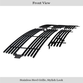 APS GR04HGI14J - Black Stainless Steel Main Upper + Lower Bumper Horizontal Billet Grille