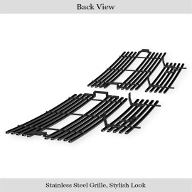 APS GR04HGI14J - Black Stainless Steel Main Upper + Lower Bumper Horizontal Billet Grille