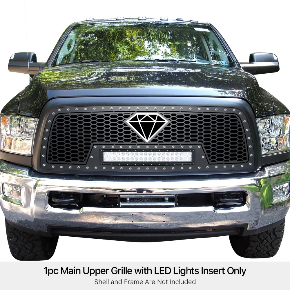 APS GR04LEA68L - Black Stainless Steel Main Upper Laser Cut Rivet Mesh Grille w/ 20" LED