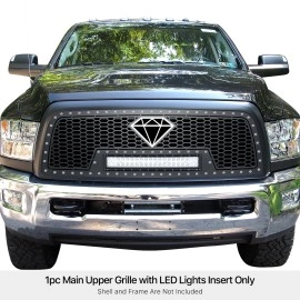 APS GR04LEA68L - Black Stainless Steel Main Upper Laser Cut Rivet Mesh Grille w/ 20" LED