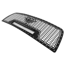 APS GR04LEA68L - Black Stainless Steel Main Upper Laser Cut Rivet Mesh Grille w/ 20" LED