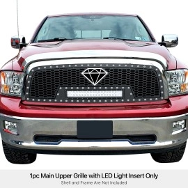APS GR04LEA69L - Black Stainless Steel Main Upper Laser Cut Rivet Mesh Grille w/ 12" & 2 x 3" LED