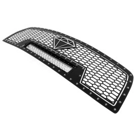 APS GR04LEA69L - Black Stainless Steel Main Upper Laser Cut Rivet Mesh Grille w/ 12" & 2 x 3" LED