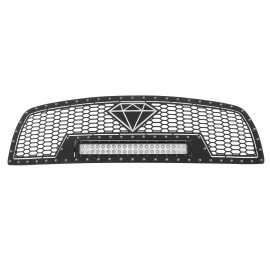 APS GR04LEA69L - Black Stainless Steel Main Upper Laser Cut Rivet Mesh Grille w/ 12" & 2 x 3" LED