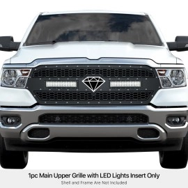 APS GR04LEE40L - Black Stainless Steel Main Upper Laser Cut Rivet Mesh Grille w/ 2 x 12" LED