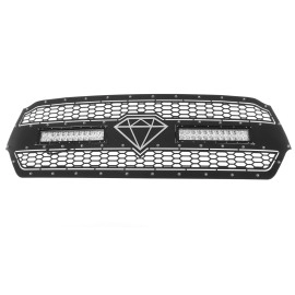 APS GR04LEE40L - Black Stainless Steel Main Upper Laser Cut Rivet Mesh Grille w/ 2 x 12" LED