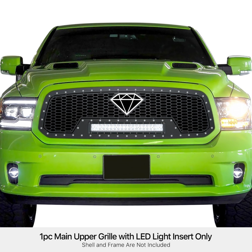 APS GR04LEI86L - Black Stainless Steel Main Upper Laser Cut Rivet Mesh Grille w/ 20" LED