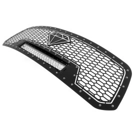 APS GR04LEI86L - Black Stainless Steel Main Upper Laser Cut Rivet Mesh Grille w/ 20" LED