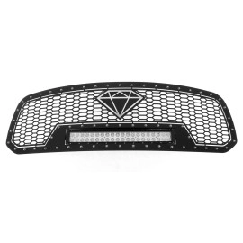 APS GR04LEI86L - Black Stainless Steel Main Upper Laser Cut Rivet Mesh Grille w/ 20" LED