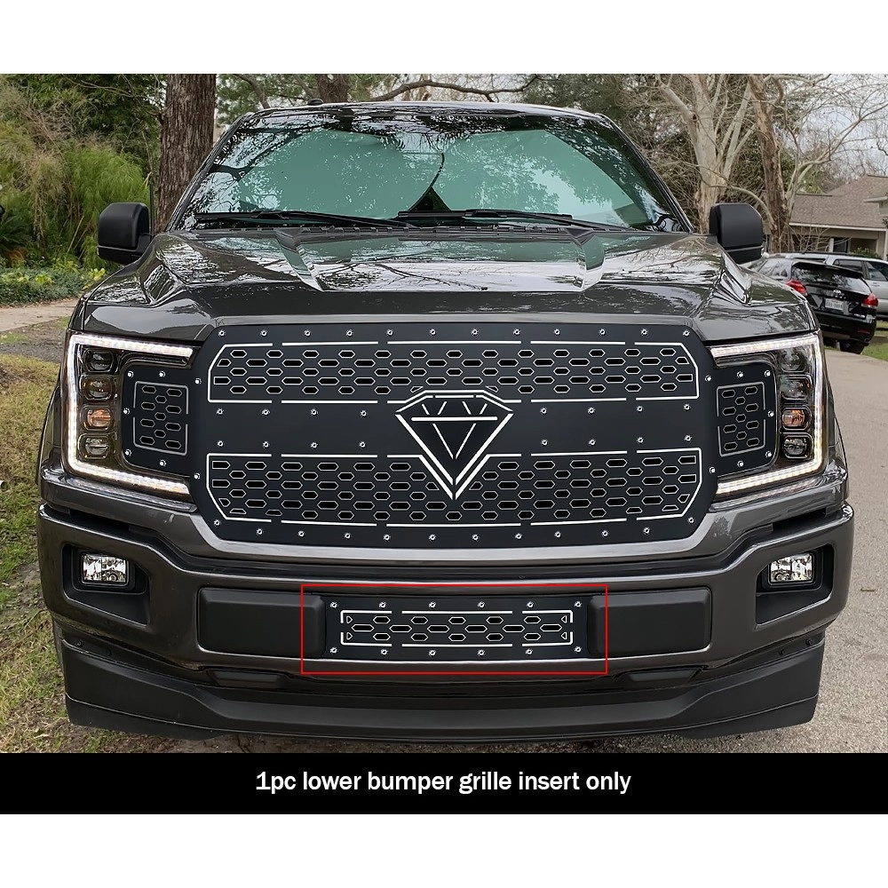 APS GR06DFD01D - Black Stainless Steel Lower Bumper Double Layer Laser Cut Sheet Grille