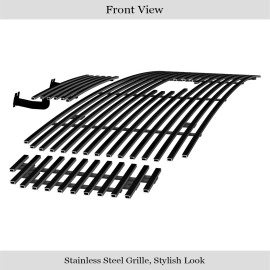 APS GR06FAA42J - Black Stainless Steel Main Upper + Lower Bumper Horizontal Billet Grille