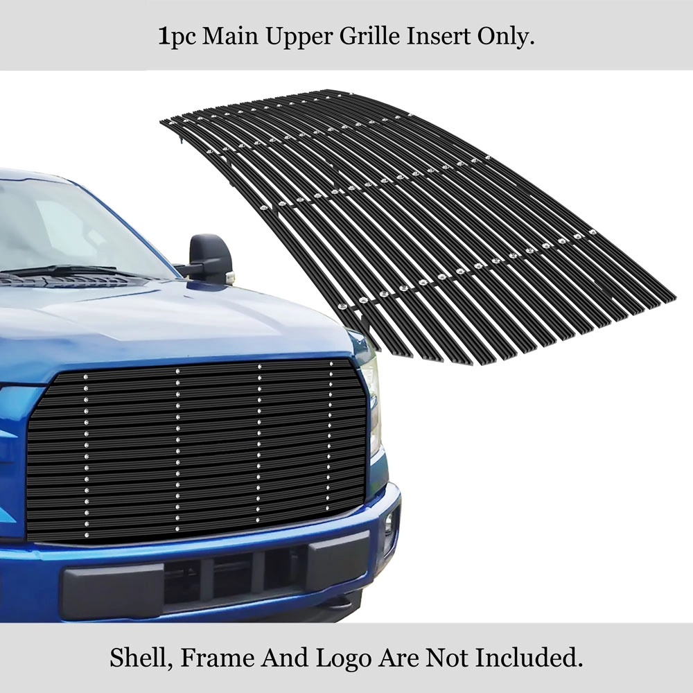 APS GR06HFC10U - Black Aluminum Main Upper 20mm Horizontal Billet Grille w/ Rivet