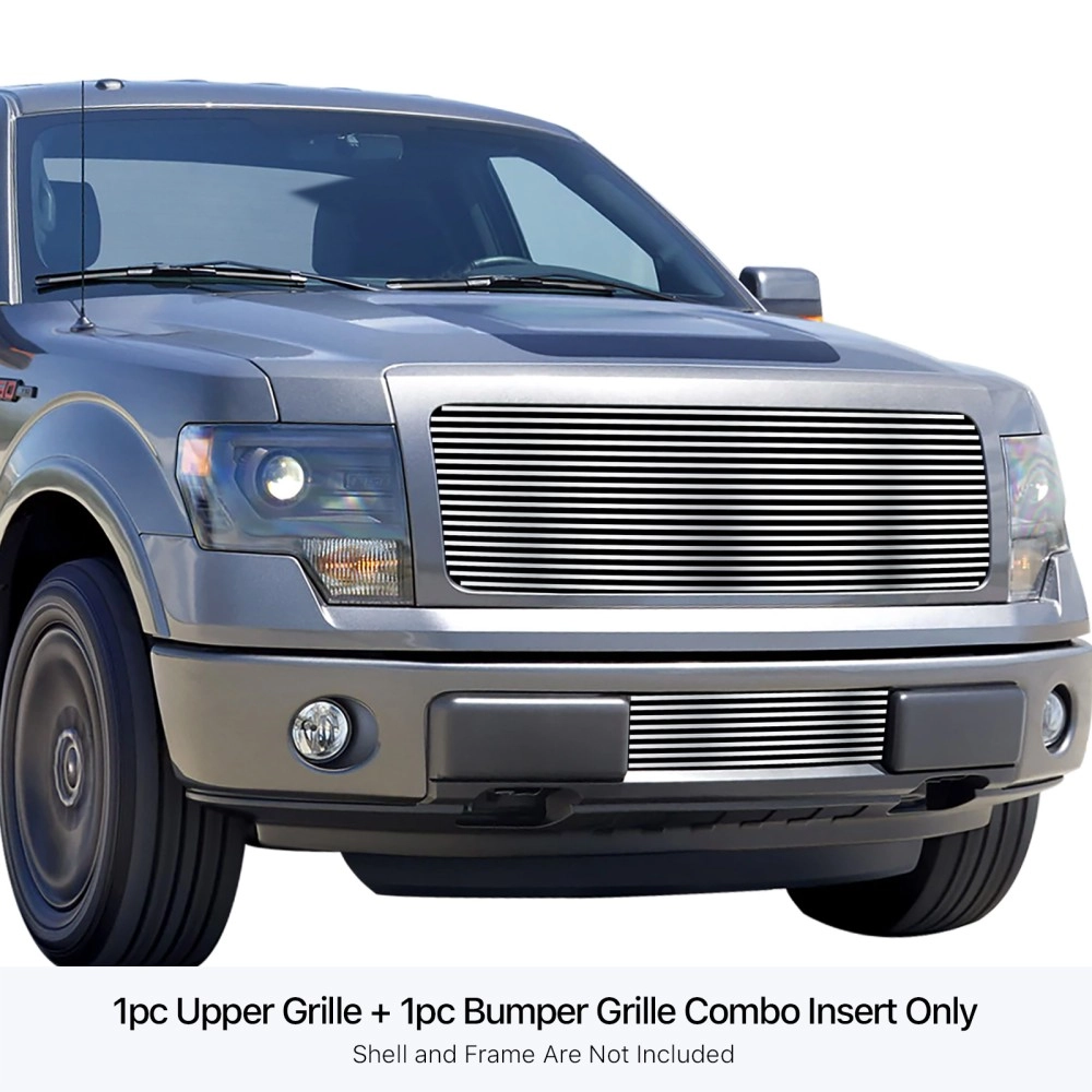 APS GR06HFF14S - Polished Stainless Steel Main Upper + Lower Bumper Horizontal Billet Grille