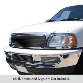 APS GR06HGI51J - Black Stainless Steel Main Upper + Lower Bumper Horizontal Billet Grille