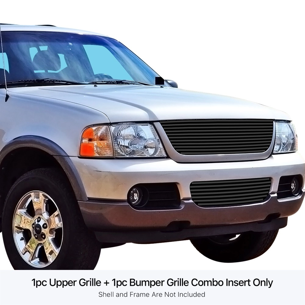 APS GR06HGI89J - Black Stainless Steel Main Upper + Lower Bumper Horizontal Billet Grille