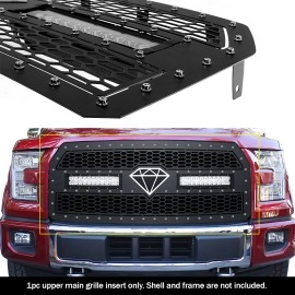 APS GR06LFC10L - Black Stainless Steel Main Upper Laser Cut Rivet Mesh Grille w/ 2 x 12" LED