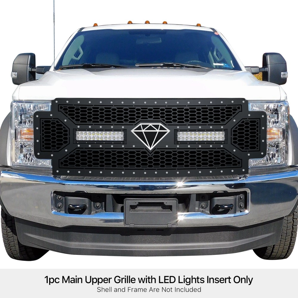 APS GR06LFC63L - Black Stainless Steel Main Upper Laser Cut Rivet Mesh Grille w/ 2 x 12" LED
