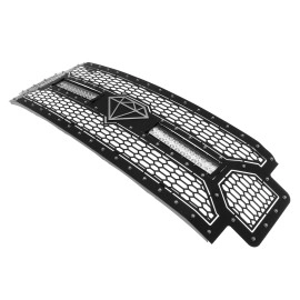 APS GR06LFC63L - Black Stainless Steel Main Upper Laser Cut Rivet Mesh Grille w/ 2 x 12" LED