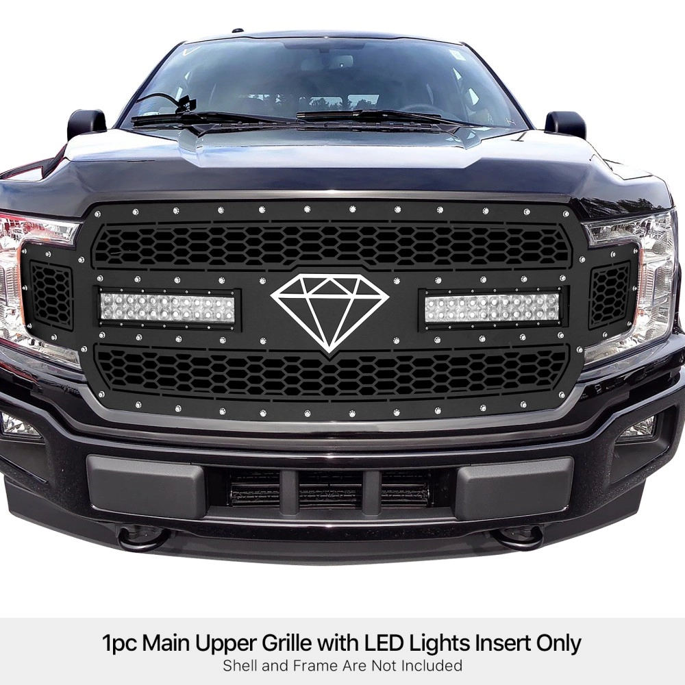 APS GR06LFD00L - Black Stainless Steel Main Upper Laser Cut Rivet Mesh Grille w/ 2 x 12" LED