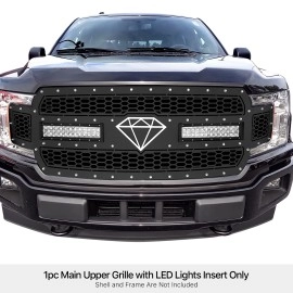APS GR06LFD00L - Black Stainless Steel Main Upper Laser Cut Rivet Mesh Grille w/ 2 x 12" LED