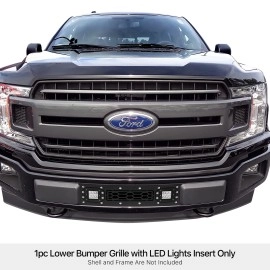 APS GR06LFD01L - Black Stainless Steel Lower Bumper Laser Cut Rivet Mesh Grille w/ 2 x 3" LED