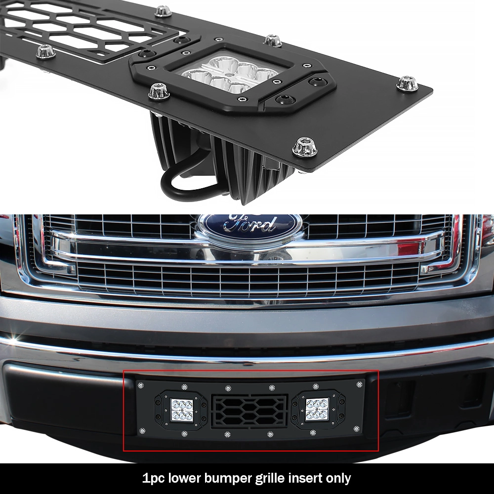 APS GR06LFG89L - Black Stainless Steel Lower Bumper Laser Cut Rivet Mesh Grille w/ 2 x 3" LED