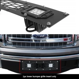APS GR06LFG89L - Black Stainless Steel Lower Bumper Laser Cut Rivet Mesh Grille w/ 2 x 3" LED