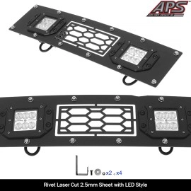 APS GR06LFG89L - Black Stainless Steel Lower Bumper Laser Cut Rivet Mesh Grille w/ 2 x 3" LED