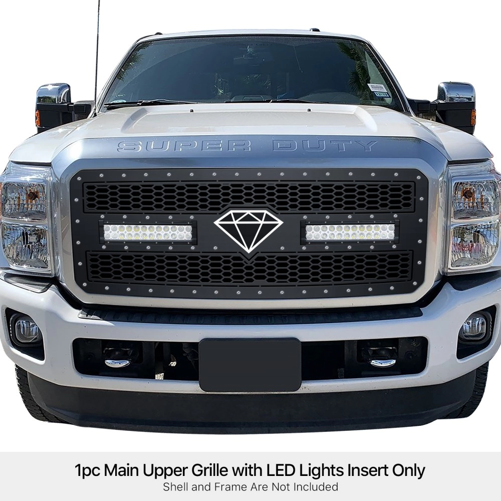APS GR06LFH28L - Black Stainless Steel Main Upper Laser Cut Rivet Mesh Grille w/ 2 x 12" LED