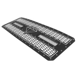 APS GR06LFH28L - Black Stainless Steel Main Upper Laser Cut Rivet Mesh Grille w/ 2 x 12" LED