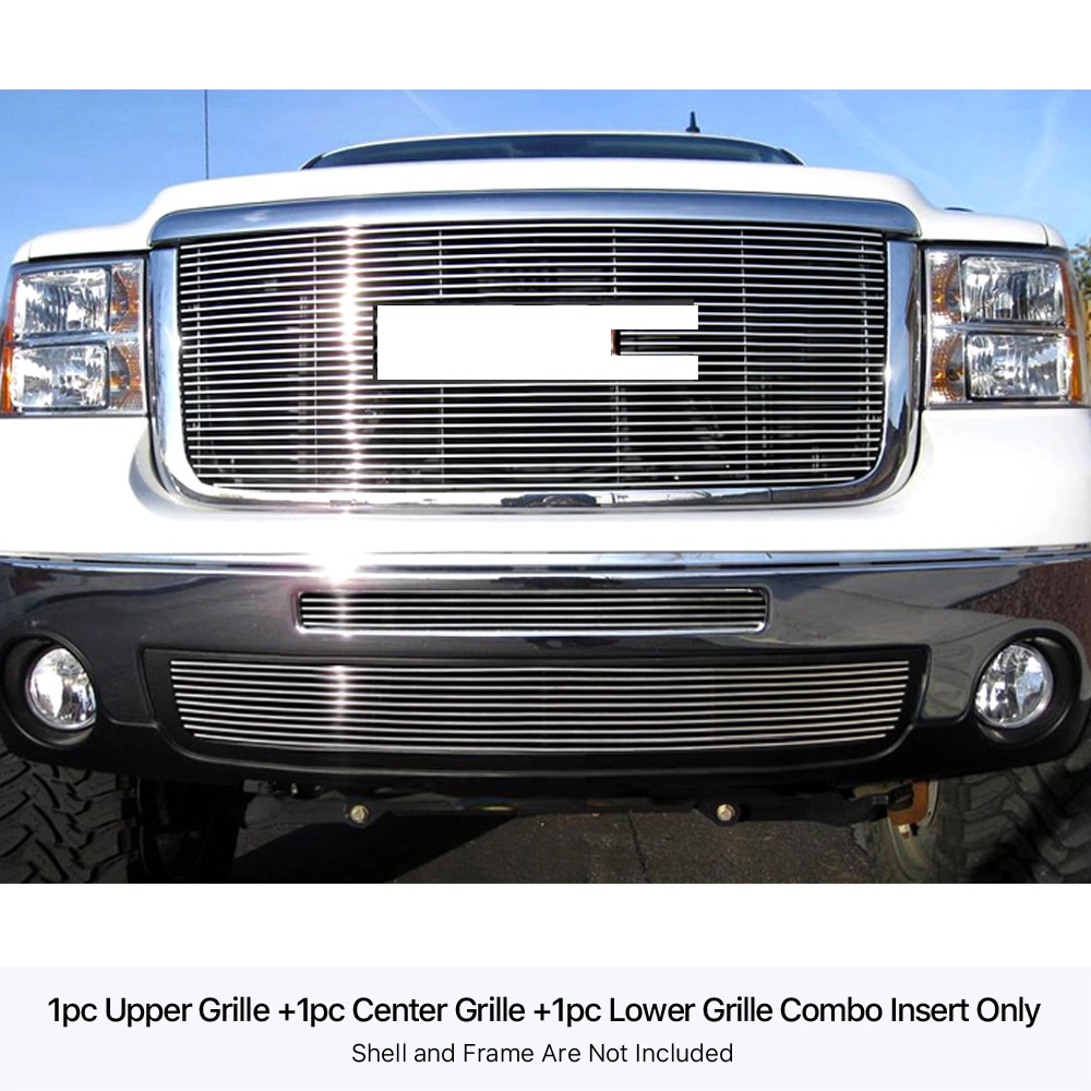 APS GR07FAA04A - Polished Aluminum Main Upper + Top Bumper + Lower Bumper Horizontal Billet Grille