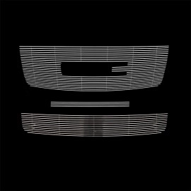 APS GR07FAA04A - Polished Aluminum Main Upper + Top Bumper + Lower Bumper Horizontal Billet Grille