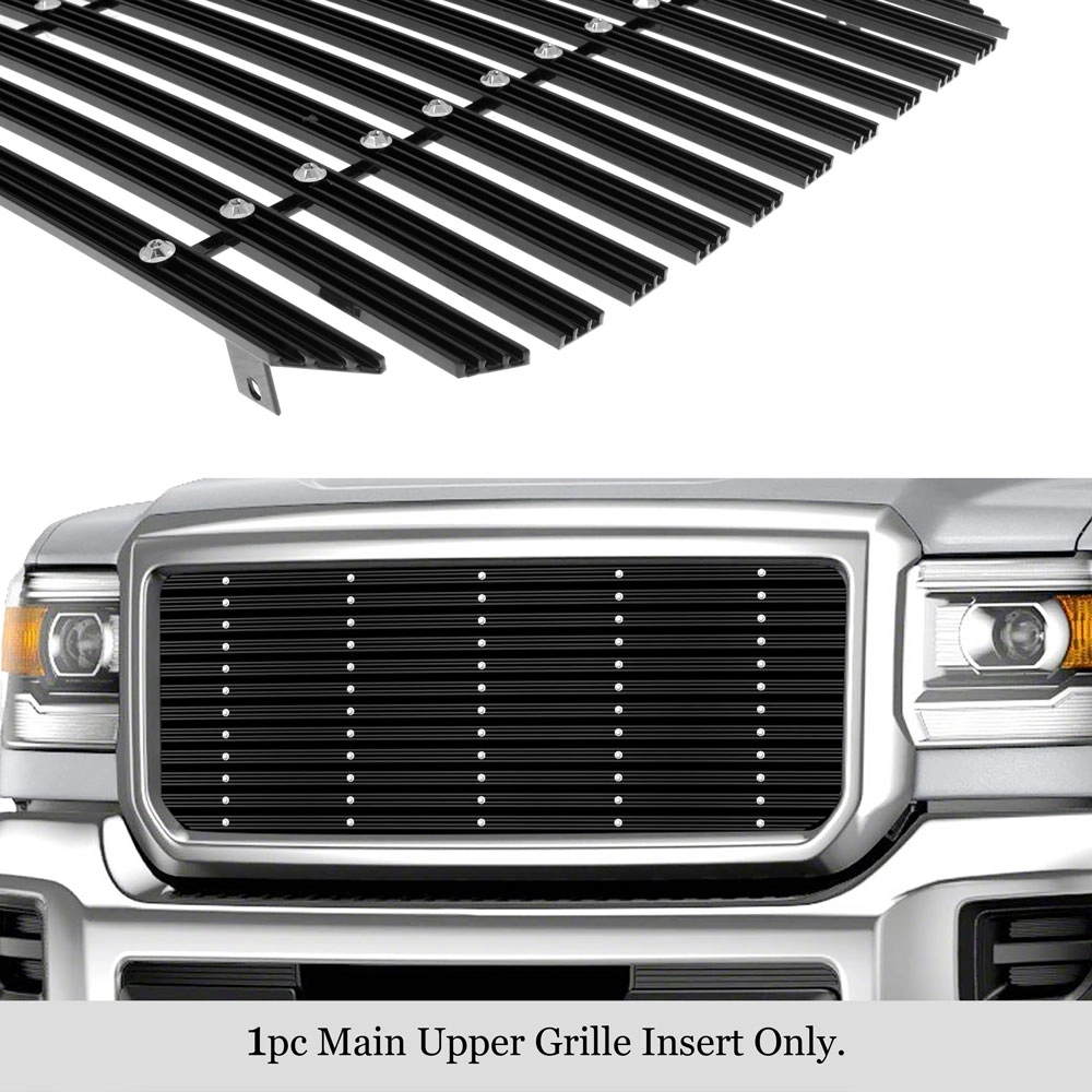 APS GR07HFC25U - Black Aluminum Main Upper 20mm Horizontal Billet Grille w/ Rivet