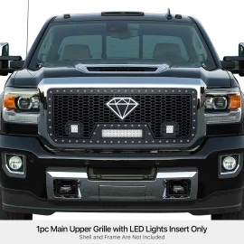 APS GR07LFC25L - Black Stainless Steel Main Upper Laser Cut Rivet Mesh Grille w/ 12" & 2 x 3" LED