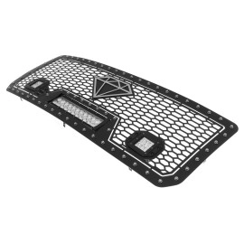 APS GR07LFC25L - Black Stainless Steel Main Upper Laser Cut Rivet Mesh Grille w/ 12" & 2 x 3" LED