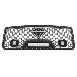APS GR07LFC25L - Black Stainless Steel Main Upper Laser Cut Rivet Mesh Grille w/ 12" & 2 x 3" LED