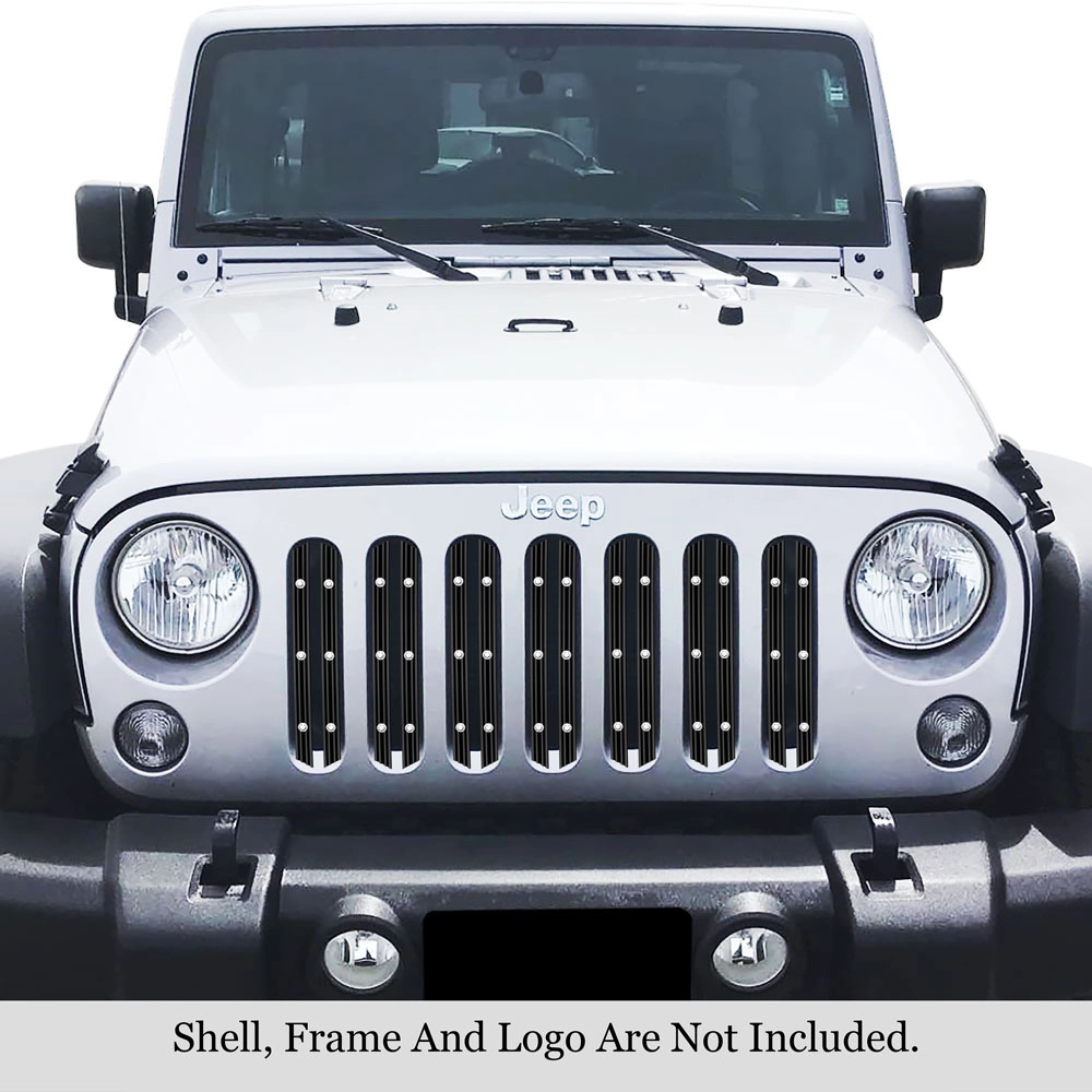 APS GR10FFE39U - Black Aluminum Main Upper 20mm Horizontal Billet Grille w/ Rivet