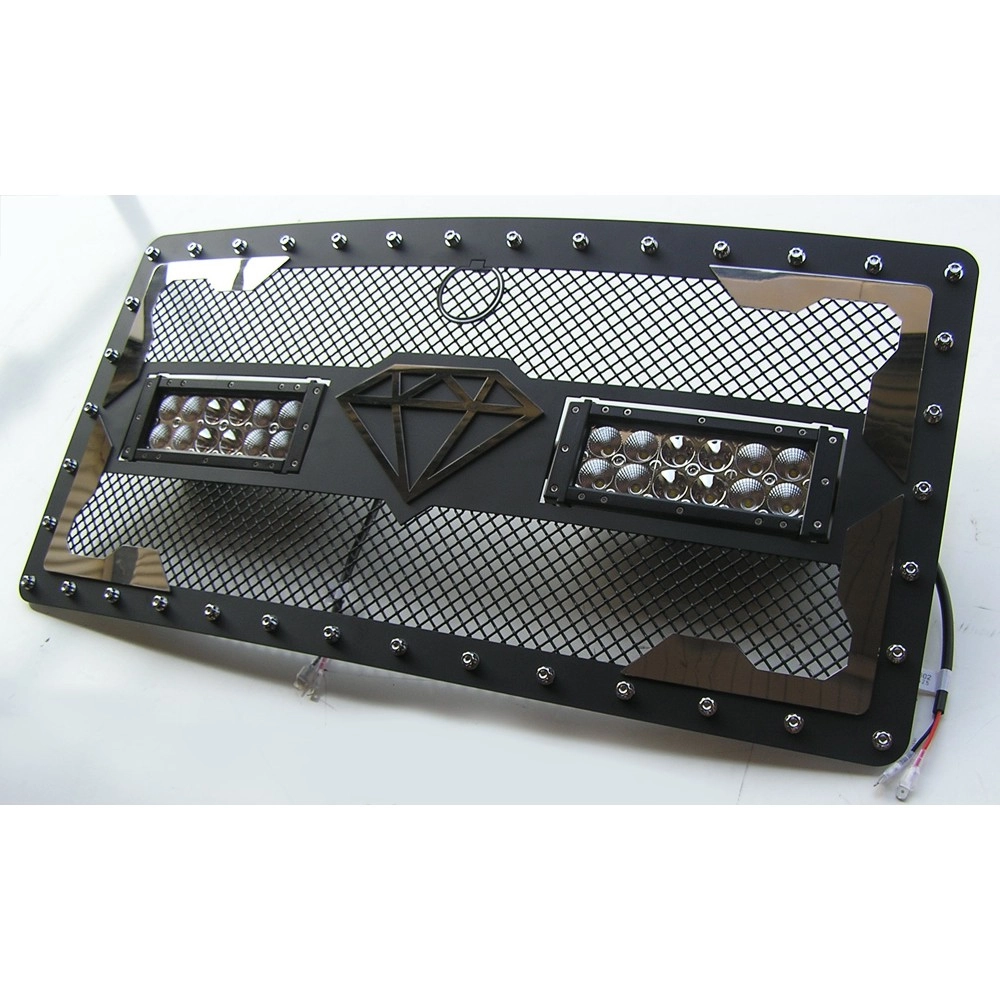 APS GR10LEH19L - Black Stainless Steel Main Upper Laser Cut Rivet Mesh Grille w/ 2 x 3" LED