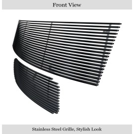 APS GR14HGH16J - Black Stainless Steel Main Upper + Lower Bumper Horizontal Billet Grille