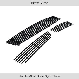 APS GR14HGH78J - Black Stainless Steel Main Upper + Lower Bumper Horizontal Billet Grille