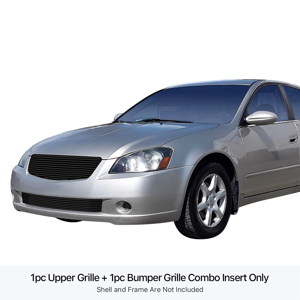 APS GR14HGI65J - Black Stainless Steel Main Upper + Lower Bumper Horizontal Billet Grille