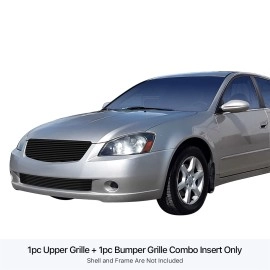 APS GR14HGI65J - Black Stainless Steel Main Upper + Lower Bumper Horizontal Billet Grille