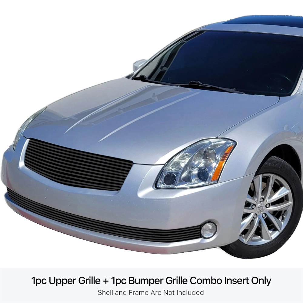 APS GR14HGI81J - Black Stainless Steel Main Upper + Lower Bumper Horizontal Billet Grille