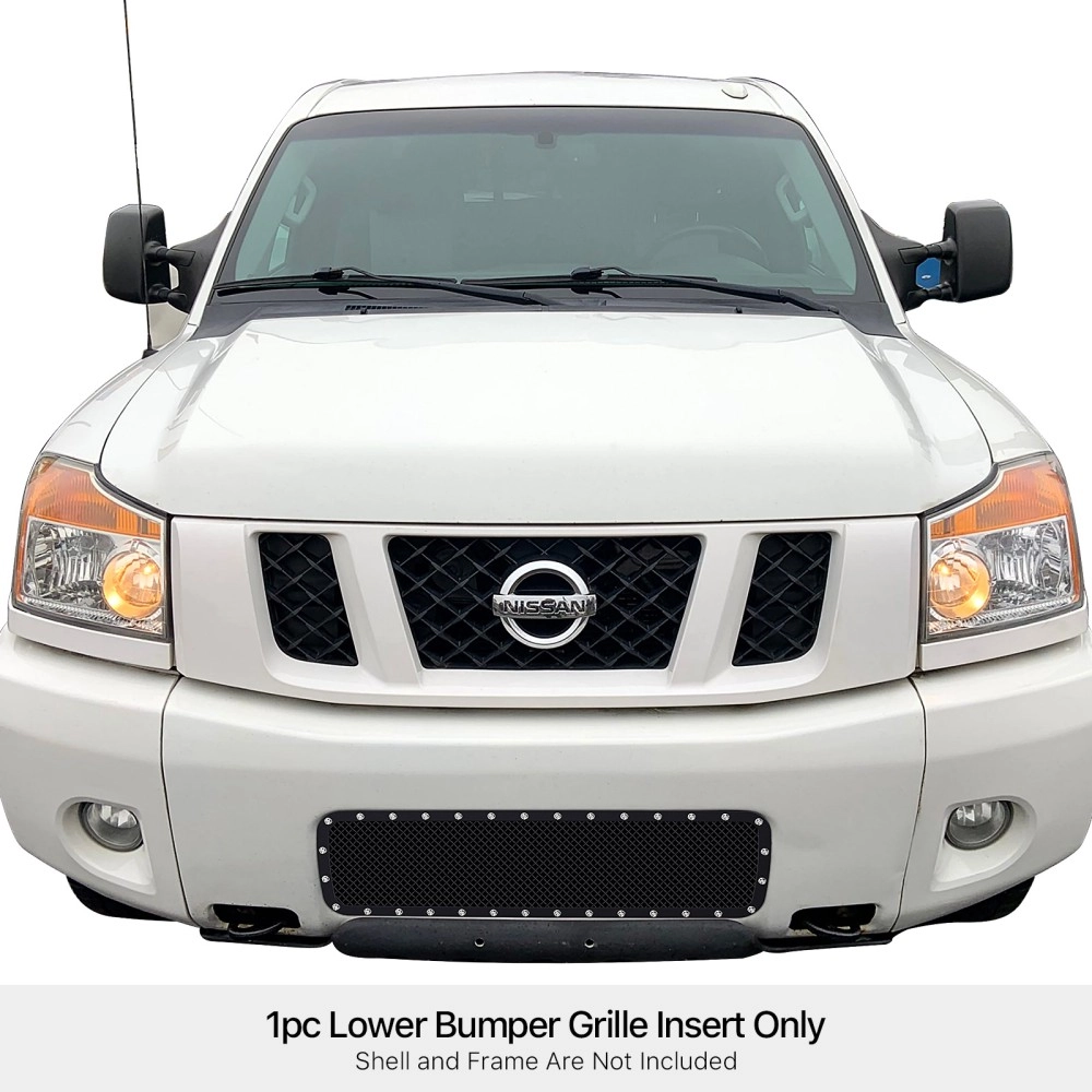 APS GR14LED13H - Black Stainless Steel Lower Bumper 1.8mm Wire Mesh Grille w/ Rivet