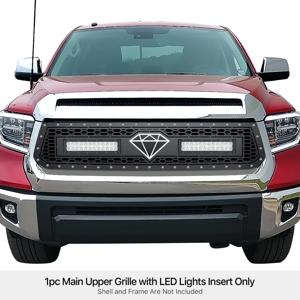 APS GR20LEI85L - Black Stainless Steel Main Upper Laser Cut Rivet Mesh Grille w/ 2 x 12" LED