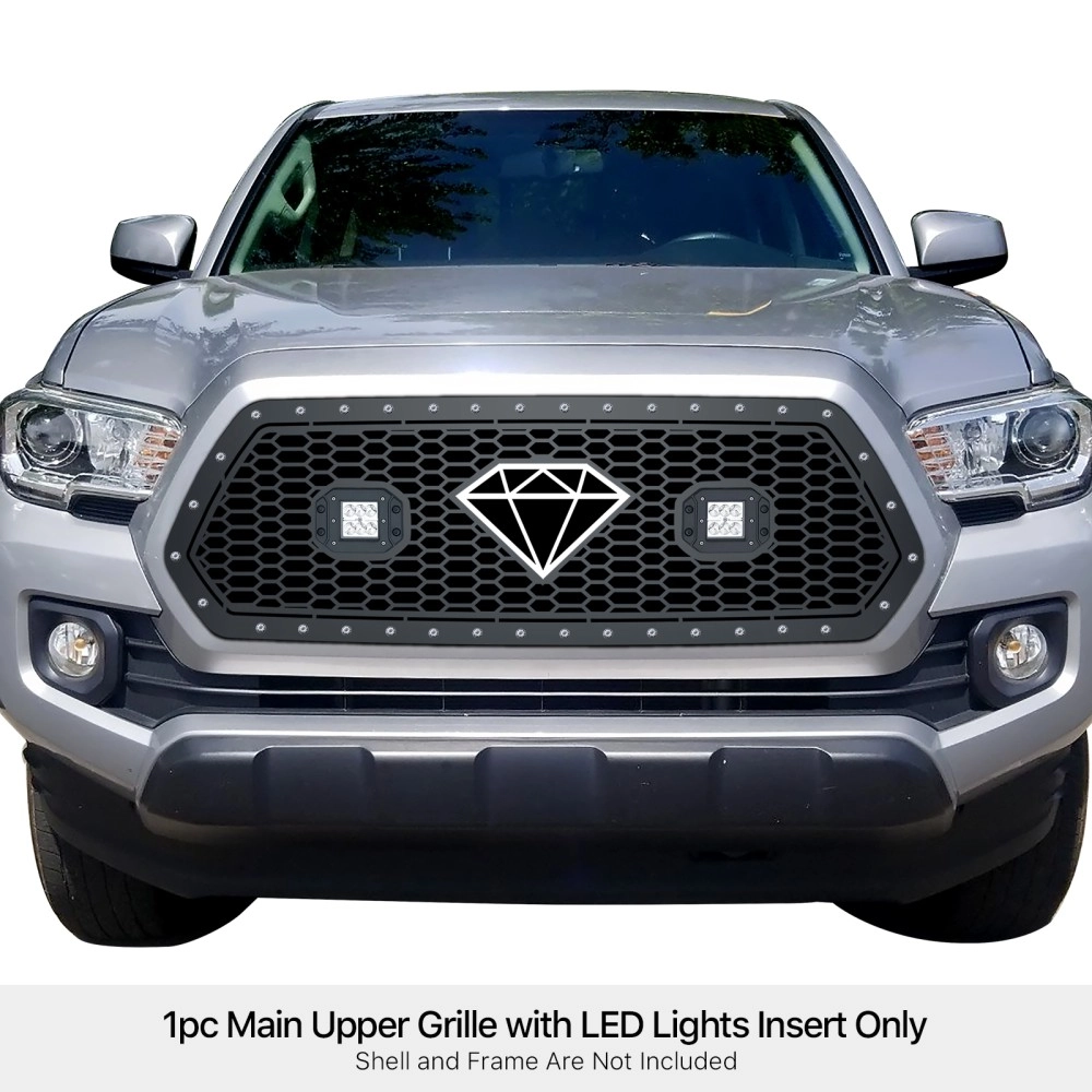 APS GR20LFC58L - Black Stainless Steel Main Upper Laser Cut Rivet Mesh Grille w/ 2 x 3" LED